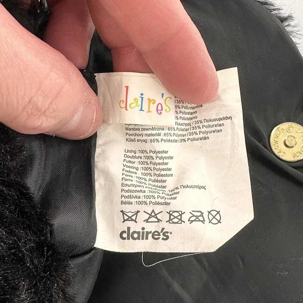 Vtg Retro Claires Club Furry Black Cat Crossbody‎ Purse Bag Kitty Sequin